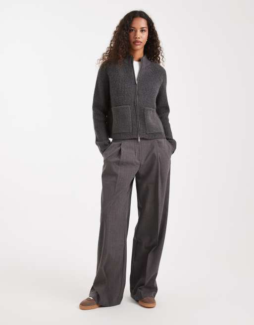 ASOS DESIGN - Koksgrå patentstrikket bomber-jakke med lommedetalje, 3 af 4