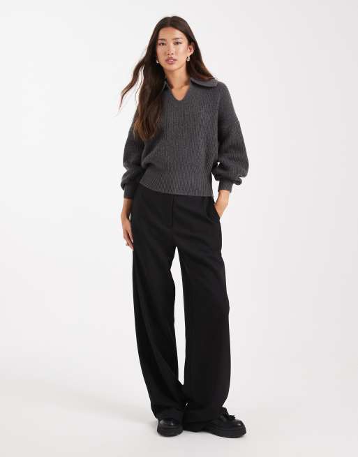 ASOS DESIGN - Koksgrå patentstrikket polotrøje med tætsiddende talje, 3 af 4