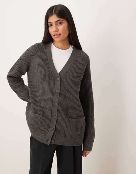 ASOS DESIGN - Koksgrå ribstrikket oversized boyfriend-cardigan - view 1