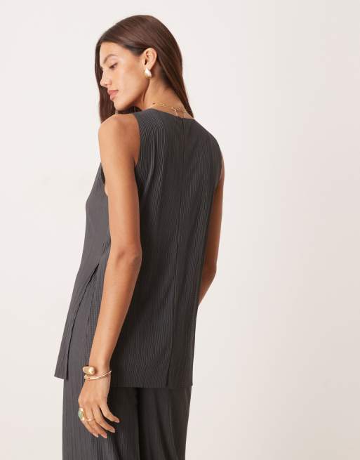 ASOS DESIGN - Koksgrå ærmeløs longline-top med plisseringer i mesh - Del af sæt, 4 af 4
