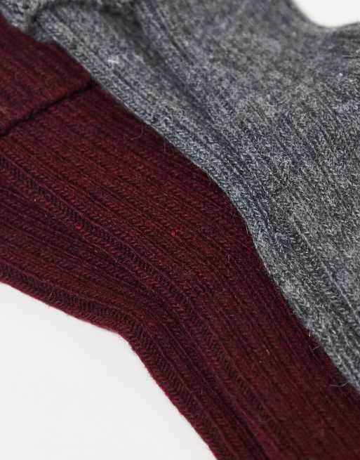 ASOS DESIGN - Koksgrå samt bordeauxrøde støvlesokker i ankellængde i uld i pakke med 2 par, 2 af 3