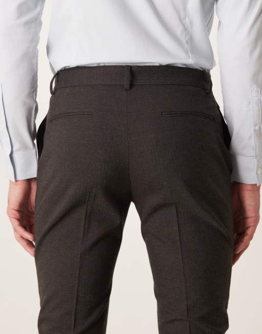 ASOS DESIGN - Koksgrå skinny-habitbukser i uldlook med sildebensmønster, 4 af 5