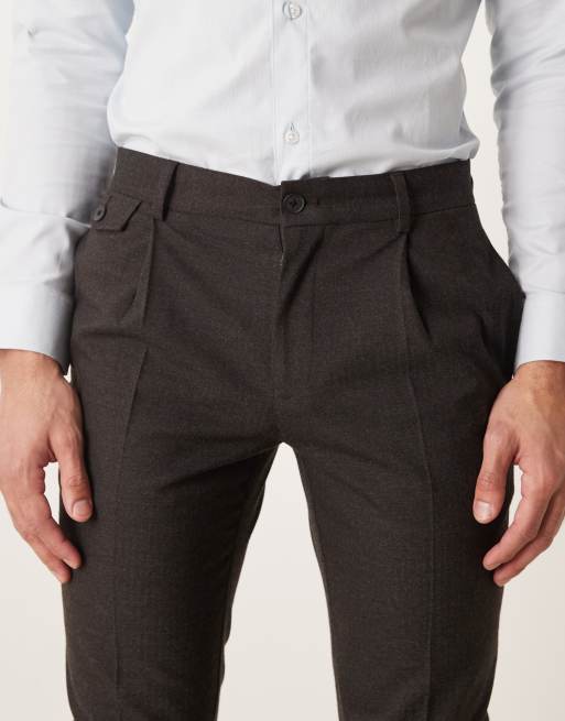 ASOS DESIGN - Koksgrå skinny-habitbukser i uldlook med sildebensmønster, 5 af 5