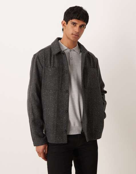 ASOS DESIGN - Koksgrå skjortejakke med sildebensmønster i uldlook - view 1