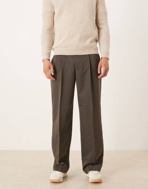 ASOS DESIGN - Koksgrå skræddersyede bukser med brede ben og plisseringer samt elastisk talje - view 1