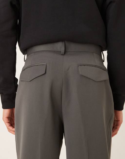ASOS DESIGN - Koksgrå skræddersyede bukser med brede ben samt dobbelte plisseringer og baglommedetaljer, 4 af 5