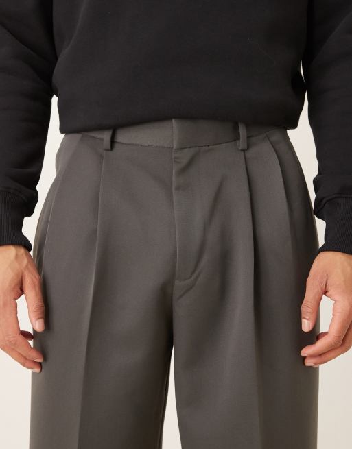 ASOS DESIGN - Koksgrå skræddersyede bukser med brede ben samt dobbelte plisseringer og baglommedetaljer, 5 af 5
