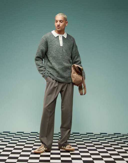 ASOS DESIGN - Koksgrå strikket afslappet polotrøje med tekstur i rugby-stil, 2 af 4
