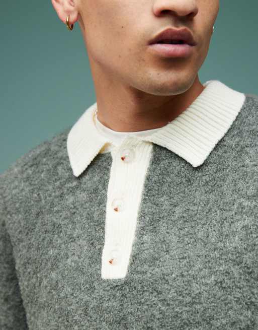 ASOS DESIGN - Koksgrå strikket afslappet polotrøje med tekstur i rugby-stil, 3 af 4