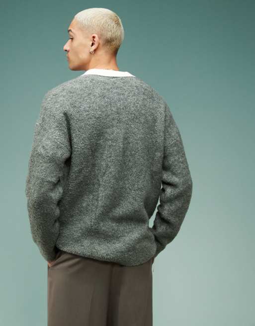 ASOS DESIGN - Koksgrå strikket afslappet polotrøje med tekstur i rugby-stil, 4 af 4