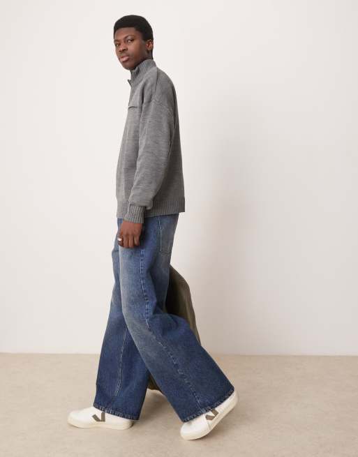 ASOS DESIGN - Koksgrå strikket oversized trøje med kvart lynlås og lynlåslomme, 3 af 4
