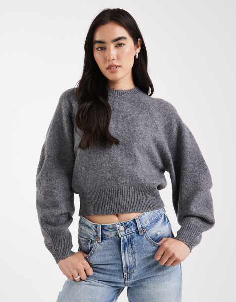 ASOS DESIGN - Koksgrå strikket trøje med rund hals og raglandetaljer - view 1