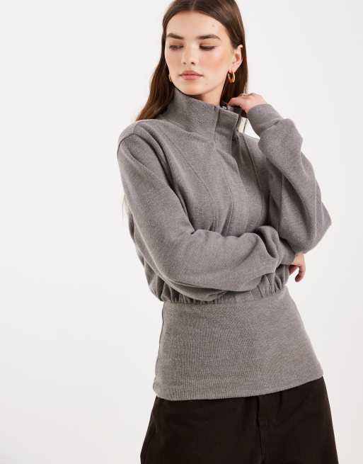 ASOS DESIGN - Koksgrå superblød top med halv lynlås samt ståkrave og indsyet talje, 2 af 4