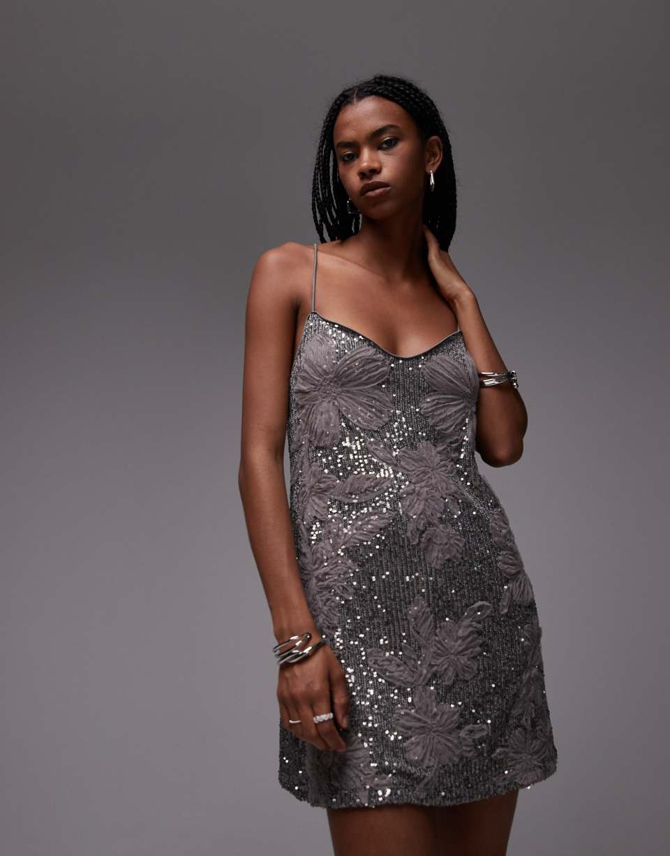 Sequin floral swing dress