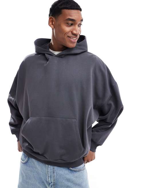 ASOS DESIGN - Koksgrå, syrevasket og ekstremt oversized hættetrøje med print på ryggen, 2 af 4