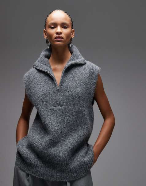 ASOS DESIGN - Koksgrå tanktop med gennemgående lynlås og uld i strikket bomuld - view 1