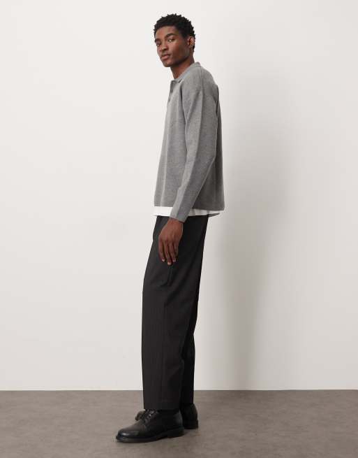 ASOS DESIGN - Koksgrå tapered elegante bukser med plisseringer og nålestriber i oversized pasform, 3 af 5