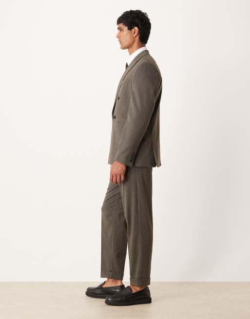 ASOS DESIGN - Koksgrå tapered habitbukser med afslappet pasform og nålestriber i flannel, 3 af 5