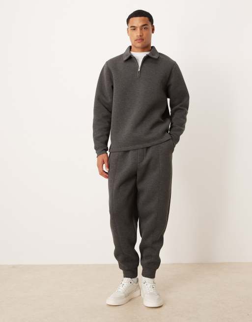 ASOS DESIGN - Koksgrå tapered joggingbukser med pintucks i scuba-stof - Del af sæt