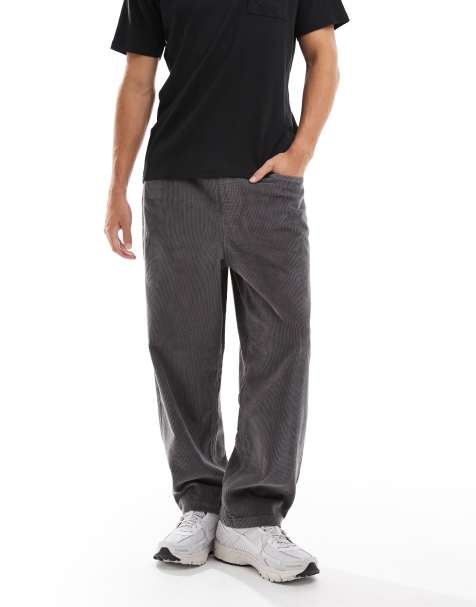 ASOS DESIGN - Koksgrå tapered pull on-bukser i fløjl med oversized pasform - view 1