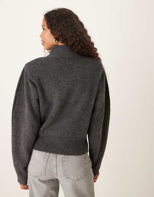 ASOS DESIGN - Koksgrå trøje med skulderpuder og ekstreme ærmer med indsnit, 4 af 4