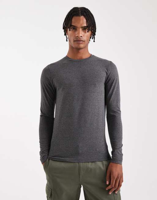 ASOS DESIGN - Koksgrå tætsiddende langærmet T-shirt