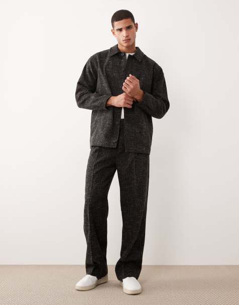 ASOS DESIGN - Koksgråt elegant sæt med oversized Harrington-jakke i bouclé - view 1