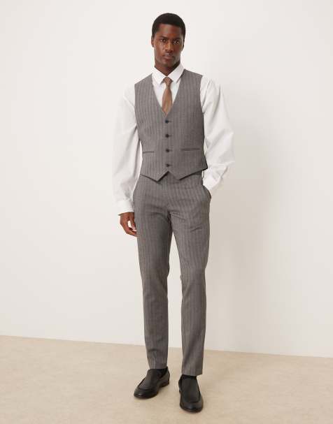 ASOS DESIGN - Koksgråt skinny-jakkesæt med sildebensmønster og uldlook - view 1