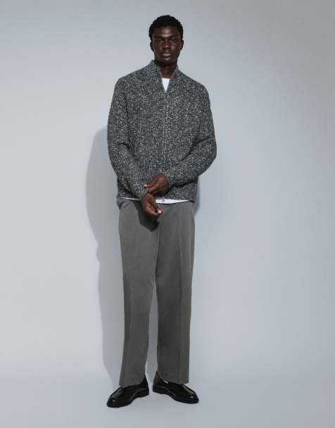 ASOS DESIGN - Koksgråt sæt med oversized hættetrøje med lynlås og tekstur samt joggingbukser med brede ben - view 1
