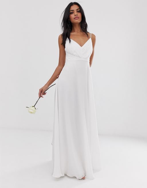 ASOS DESIGN – Koktajlowa sukienka maxi na cienkich ramiączkach z marszczoną górą i wiązaniem w pasie