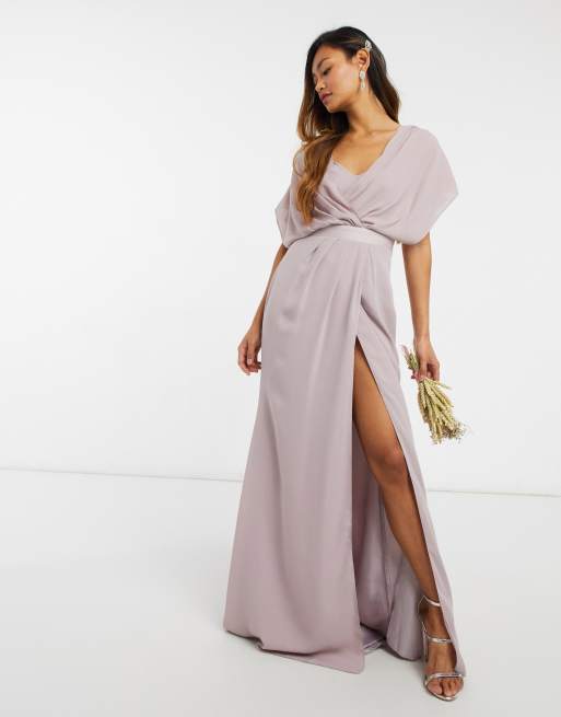 ASOS DESIGN – Koktajlowa sukienka maxi  z krótkim rękawem, drapowanym przodem i guzikiem z tyłu