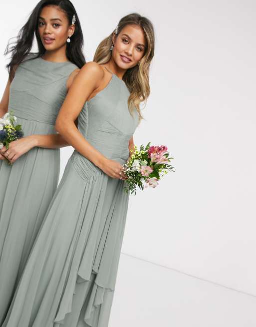 ASOS DESIGN – Koktajlowa sukienka maxi z marszczonym gorsetem i warstwową spódnicą