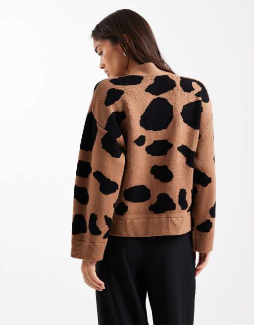 ASOS DESIGN – Kolabrun, jacquardvävt djurmönstrad boyfriend-kofta, 4 av 4