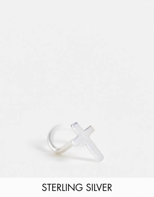 ASOS DESIGN – Kolczyk do nosa z krzyżykiem ze srebra wysokiej próby