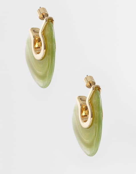 ASOS DESIGN – Kolczyki w kształcie półkola w kolorze złota z zielonym tworzywem - view 1