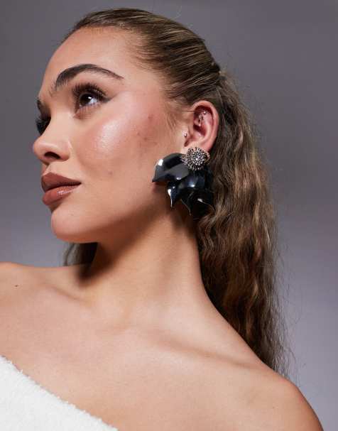 ASOS DESIGN – Kolczyki-wkrętki oversize w odcieniu srebra w kształcie kwiatów z kryształkami - view 1