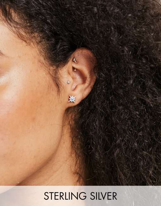 ASOS DESIGN – Kolczyki wkrętki ze srebra wysokiej próby z gwiazdką i księżycem z kryształków