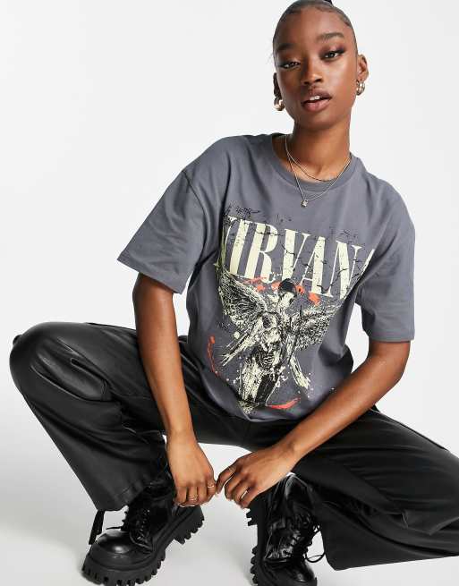 ASOS DESIGN – Kolgrå t-shirt med licenserat Nirvana-tryck