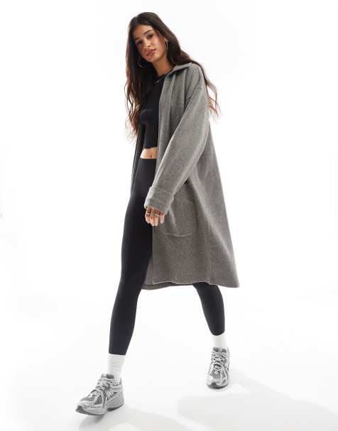 ASOS DESIGN – Kolgråmelerad, supermjuk kofta i lång modell - view 1