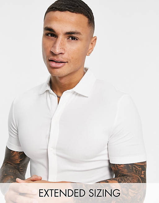 ASOS DESIGN - Økologisk hvid jersey-skjorte i tætsiddende pasform