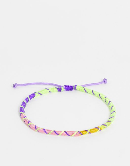 ASOS DESIGN – Kolorowa bransoletka na kostkę z zawijanego sznurka