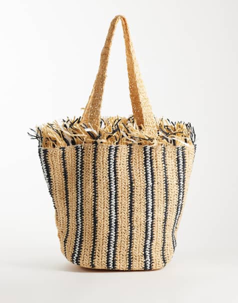 ASOS DESIGN – Kolorowa torba typu tote w paski wykończona frędzlami - view 1