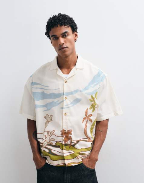 ASOS DESIGN – Kolorowa wzorzysta koszula oversize o pudełkowym kroju z domieszką lnu - view 1
