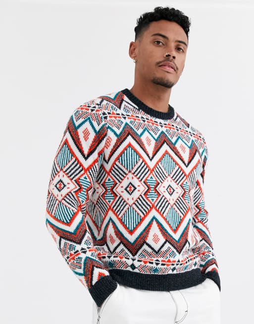 ASOS DESIGN – Kolorowy gruby sweter z dzianiny ze wzorem
