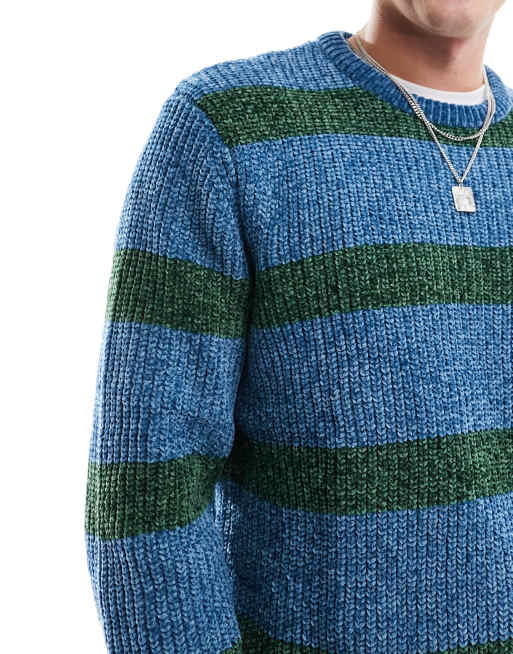 ASOS DESIGN – Kolorowy luźny szenilowy sweter z okrągłym dekoltem w paski, 3 z 4