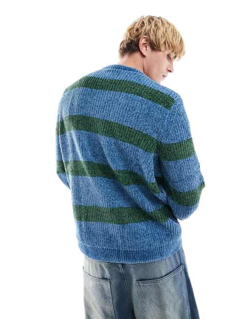 ASOS DESIGN – Kolorowy luźny szenilowy sweter z okrągłym dekoltem w paski, 4 z 4