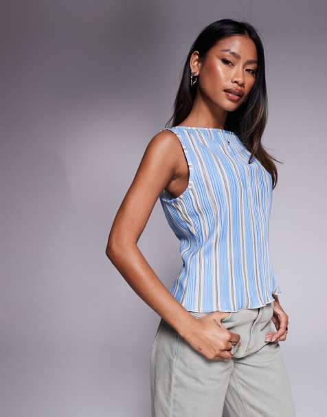 ASOS DESIGN – Kolorowy plisowany top bez rękawów z marszczeniem po bokach w paski - view 1