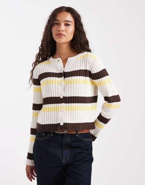 ASOS DESIGN knitted ribbed cardigan in multi stripe