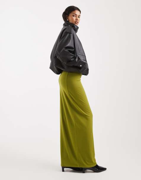 ASOS DESIGN – Kolumnowa dżersejowa spódnica maxi w oliwkowym kolorze - view 1