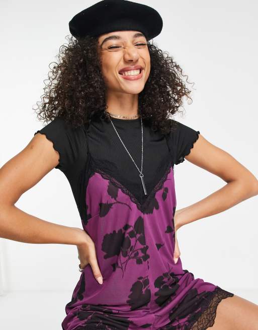 ASOS DESIGN – Kombinezon 2 w 1 w stylu grunge z krótkim rękawem i wzorem w kwiaty